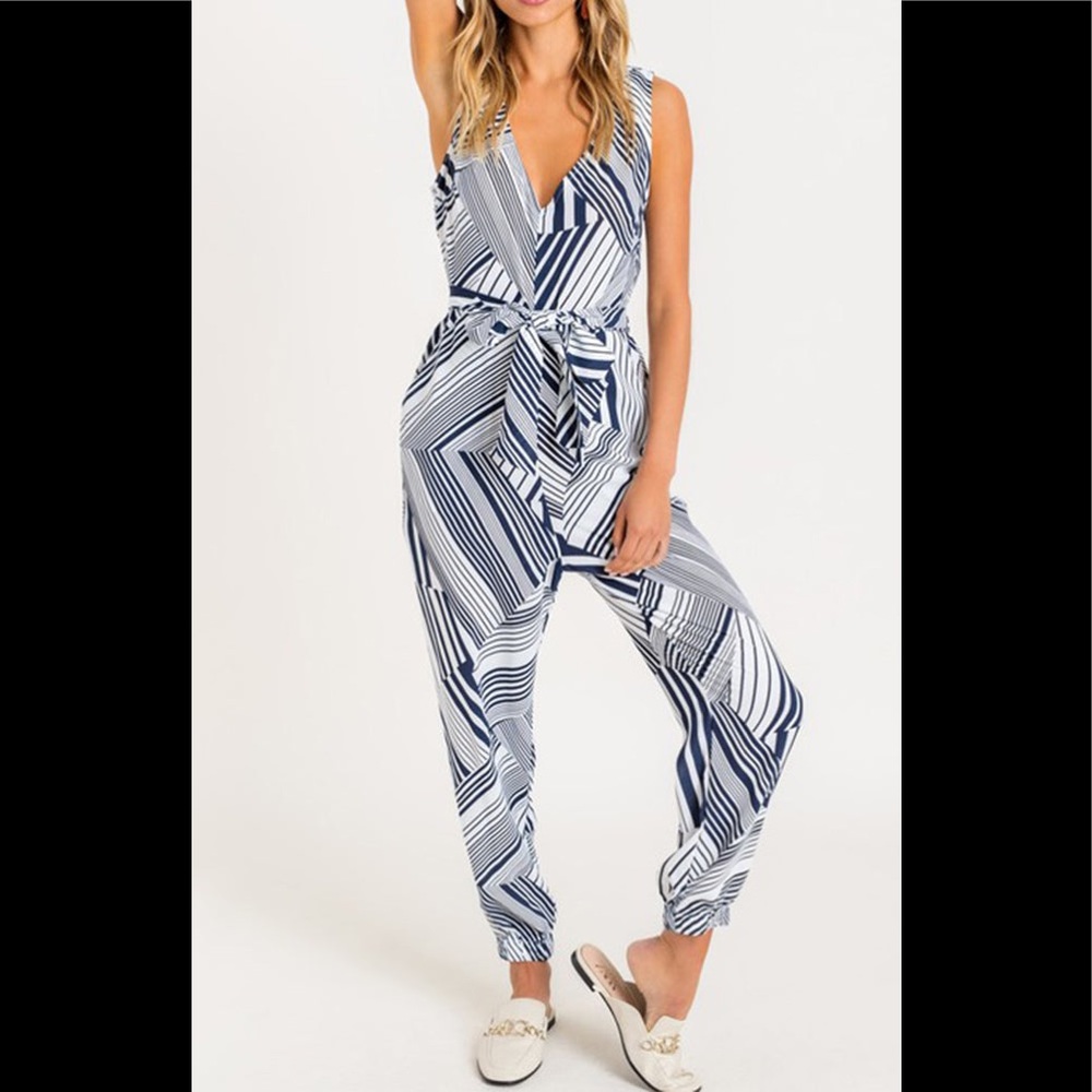 Geometric Jumpsuit in Navy & White